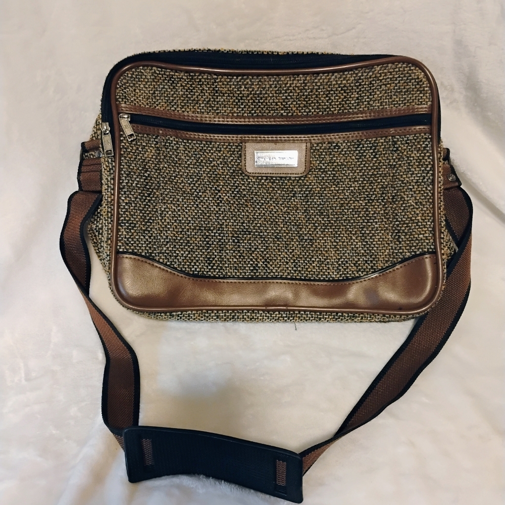 Vtg American‎ Tourister Tweed Brown Shoulder Bag Carry On Luggage 3 Compartment